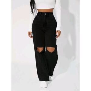 SHEIN PETITE High Waisted Slit Straight Leg Jeans Size S